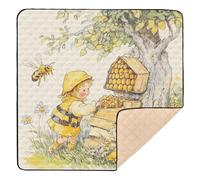 Bee Collecting Honey Tree Large Stylish Baby Gym & Activity Mat for Indoor Outdoor Lightweight Travel Play Mat for Newborns Babies Infants Toddlers, 50'' x 50''
