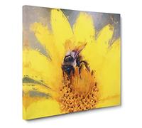 Bee Collecting Pollen Canvas Print | Gallery Wrapped 30mm Frame Wall Art | 14x14 inches | Ready to Hang | Modern Animals Picture | Living Room Bedroom Lounge Office