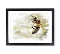 Bee Collecting Pollen No.2 V3 Modern Framed Print | A3 Black Framed Wall Art | Ready to Hang | Modern Animal Picture | Living Room Bedroom Lounge Office