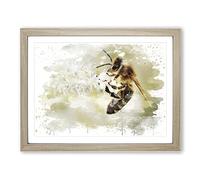 Bee Collecting Pollen No.2 V3 Modern Framed Print | A3 Oak Framed Wall Art | Ready to Hang | Modern Animal Picture | Living Room Bedroom Lounge Office