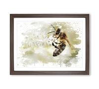 Bee Collecting Pollen No.2 V3 Modern Framed Print | A4 Walnut Framed Wall Art | Ready to Hang | Modern Animal Picture | Living Room Bedroom Lounge Office