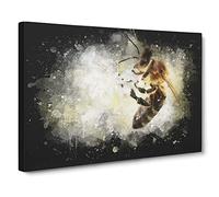 Bee Collecting Pollen Vol.1 Paint Splash Canvas Print | Gallery Wrapped 30mm Frame Wall Art | 24x16 inches | Ready to Hang | Modern Animals Picture | Living Room Bedroom Lounge Office