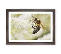 Bee Collecting Pollen Vol.1 Painting Framed Print | A2 Walnut Framed Wall Art | Ready to Hang | Modern Animal Picture | Living Room Bedroom Lounge Office