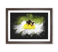 Bee Collecting Pollen Vol.2 Paint Splash Modern Art Framed Print | A2 Walnut Framed Wall Art | Ready to Hang | Modern Animal Picture | Living Room Bedroom Lounge Office