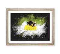 Bee Collecting Pollen Vol.2 Paint Splash Modern Art Framed Print | A4 Oak Framed Wall Art | Ready to Hang | Modern Animal Picture | Living Room Bedroom Lounge Office