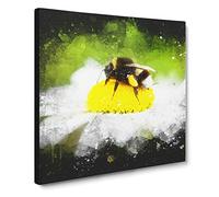 Bee Collecting Pollen Vol.2 Paint Splash Modern Canvas Wall Art Print Ready to Hang, Framed Picture for Living Room Bedroom Home Office Décor, 14x14 Inch (35x35 cm)