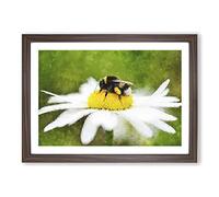 Bee Collecting Pollen Vol.2 Painting Framed Print | A2 Walnut Framed Wall Art | Ready to Hang | Modern Animal Picture | Living Room Bedroom Lounge Office