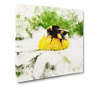 Bee Collecting Pollen Vol.2 Watercolour Canvas Print | Gallery Wrapped 30mm Frame Wall Art | 20x20 inches | Ready to Hang | Modern Animals Picture | Living Room Bedroom Lounge Office