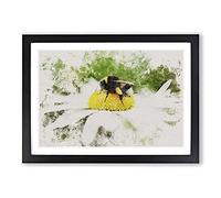 Bee Collecting Pollen Vol.2 Watercolour Framed Print | A2 Black Framed Wall Art | Ready to Hang | Modern Animal Picture | Living Room Bedroom Lounge Office