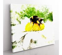 Bee Collecting Pollen Vol.2 Watercolour Modern Canvas Wall Art Print Ready to Hang, Framed Picture for Living Room Bedroom Home Office Décor, 35x35 cm (14x14 Inch)