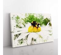 Bee Collecting Pollen Vol.2 Watercolour Modern Canvas Wall Art Print Ready to Hang, Framed Picture for Living Room Bedroom Home Office Décor, 60x40 cm (24x16 Inch)