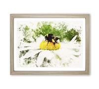 Bee Collecting Pollen Vol.2 Watercolour Modern Framed Print | A2 Oak Framed Wall Art | Ready to Hang | Modern Animal Picture | Living Room Bedroom Lounge Office