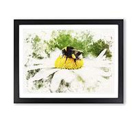 Bee Collecting Pollen Vol.2 Watercolour Modern Framed Print | A3 Black Framed Wall Art | Ready to Hang | Modern Animal Picture | Living Room Bedroom Lounge Office
