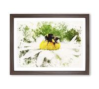 Bee Collecting Pollen Vol.2 Watercolour Modern Framed Print | A3 Walnut Framed Wall Art | Ready to Hang | Modern Animal Picture | Living Room Bedroom Lounge Office