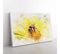 Bee Collecting Pollen Watercolour Canvas Wall Art Print 30x20 Inch