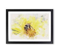 Bee Collecting Pollen Watercolour Framed Print | A2 Black Framed Wall Art | Ready to Hang | Modern Animal Picture | Living Room Bedroom Lounge Office