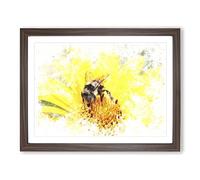 Bee Collecting Pollen Watercolour Modern Framed Print | A4 Walnut Framed Wall Art | Ready to Hang | Modern Animal Picture | Living Room Bedroom Lounge Office