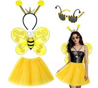 Bee Costume Set - Complete Bumblebee Outfit with Antenna Headband, Wings, Glasses,Tutu Skirt-For Halloween, Themed Parties,Cosplay -Fun Gift for Adults,Kids (Yellow,one set)