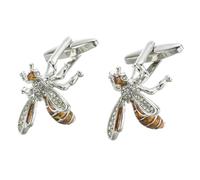 Bee Cufflinks with Yellow Enamel, Silver Tone Embellished French Style Cuff Links