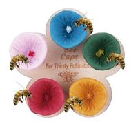 Bee Cups,Colorful Resin Bee Cups,Bee Watering Station with Wooden Fixing Plate,Colorful Resin Bee Drinking Cups With Wooden Tray,for Collecting Water, Garden Decorations