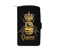 Bee Cute Queen Leather Wallet Zipper Purse for ID Card | Large Capacity PU Coin Pouch Travel Shopping
