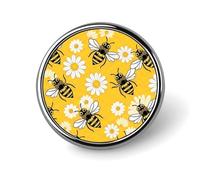 Bee Daisy Pattern Button Badge Classic Cute Brooches Fashion Round Badge Exquisite Metal Lapel Pin Personalized Pins Buttons for Clothing Backpack Hat Jackets Decoration