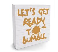 Bee Decor Wooden Box Sign Funny Humor Bee Gifts Spring Summer Holiday Rustic Wood Block Plaque Box Sign for Home Farmhouse Bathroom Kitchen Shelf Table Decoration Let's Get Ready to Bumble 5x5 Inch