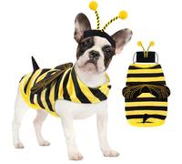 Bee Dog Costume Halloween Dog Costumes for Small Medium Dogs Cats, Bumblebee Pet Outfit with Antenna Hat Funny Pet Costumes Cosplay Clothes Christmas Birthday Party