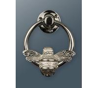 Bee Door Knocker for Front Door | Polished Solid Brass Bee Ring | Knockers with Strike Plate | UPVC | Bumblebee Front Door Furniture with a Unique Design (Silver)