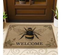 Bee Door Mat, Rustic Vintage Flowers Leaves Spring Brown Washable Low Profile Decorative Doormat Home Decor for Entryway Outdoor Porch Balcony 29x17 Inch