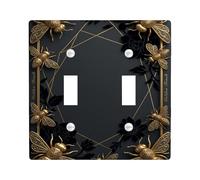 Bee Double Light Switch Cover Plate, Art Vintage Flower Leaf Black Plastic Standard Size Toggle Light Switch Cover for Home Living Room New Apartment Decor