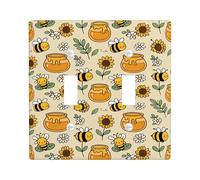 Bee Double Light Switch Cover Plate, Playful Fanciful Sunflower Honey Jar Spring Yellow Plastic Standard Size Switch Plate Decorative for Bedroom Bathroom Kitchen Entrance Decor