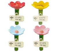 Bee Drinker Stations - Pack of 4 Insect Drinkers in Flower Shape, Bee Drinkers for the Garden, Ceramic Insect Drinkers, Drinking Cups for Thirsty Pollinators (4 Pieces Large, a)