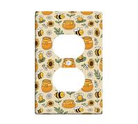 Bee Duplex Outlet Covers Wall Plate, Playful Fanciful Sunflower Honey Jar Spring Yellow Plastic Standard Size Decorative Receptacle Outlet Covers for Home Living Room New Apartment Decor