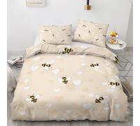Bee Duvet Cover Double Size - Bumble Bee Bedding Set & Bedroom Decor, Reversible Quilt Cover and Pillowcases, Soft Brushed Microfiber Easy Care Bed Set with Zipper Closure V&-1713