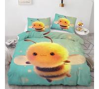 Bee Duvet Cover Sets Single Cute Cartoon 3D Printed Reversible Bedding Set 2 Pillowcases and Zipper Closure soft Microfiber lightweight Comforter Cover for Girls Boys yf 116