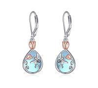 Bee Earrings for Women 925 Sterling Silver Tulip Flower Filigree Dangle Earrings Teardrop Moonstone Jewelry Birthday Gifts for Women