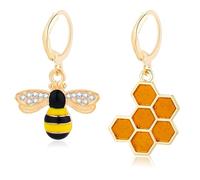 Bee Earrings for Women Gold Honeycomb Bumble Bee Dangle Hoop Earrings Cute Enamel Bee Statement Jewelry Gift, Alloy Steel, No Gemstone