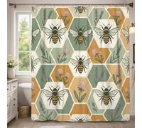 Bee Extra Long Shower Curtain, Spring Botanical Lavender Clovers Spring Green Polyester Waterproof Design Print Bath Curtains Decor for Toile Bathroom Dorm 72x96 Inch