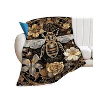 Bee Floral Throw Blanket - Soft Warm Cozy Fleece for Girls Boys Women Men - Gifts and Decor for Couch Sofa Bed 50"x40"