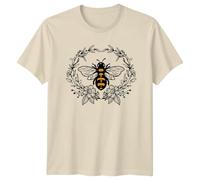 Bee Floral Wreath Animals Bees Mens T-Shirt Womens Tee Graphic Unisex Top for Nature Lovers 2XL
