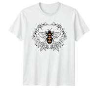 Bee Floral Wreath Animals Bees Mens T-Shirt Womens Tee Graphic Unisex Top for Nature Lovers 2XL White