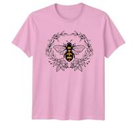 Bee Floral Wreath Animals Bees Mens T-Shirt Womens Tee Graphic Unisex Top for Nature Lovers 3XL Light Pink