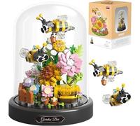 Bee Flower Bouquet Building Block Set, Insect Flowers Plants Decor with Dust Cover, Creative DIY Animals Plants Bonsai Collection Building Kit, Home Office Decor Gifts for Adults Teenager aged 16+