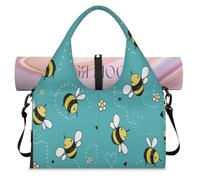 Bee Flower Daisy Sports Duffle Bag with Shoe Compartment Cute Weekend Overnight Bags Tote Cabin Luggage Bag for Gym Yoga Travel