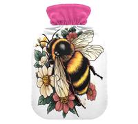 Bee Flowers Blossom White tag3 Hot Water Bottle with Cover for Pain Relief tag1 for tag2, 1L