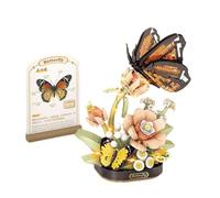 Bee Flowers Building Block Set, 575PCS Insect Flower Building Blocks Set, Insect Collection Flower Bonsai Building Kit, Creative Home Decoration(Tiger butterfly)