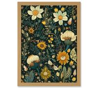 Artery8 Bee Flying over Flower Wildflower Spring Field Artwork Framed Wall Art Print A4 in Light Oak Artery8 Light Oak