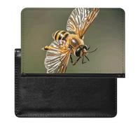 Bee Flying Passport Holder with 3 Card Slots, Portable PU Leather Travel Wallet, Slim Protective Cover for Passport, ID, Credit Cards