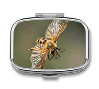 Bee Flying Pill Box 2 Compartment - Small Metal Medicine Organizer Portable Pill Case for Purse Pocket Travel Vitamin Organizer for Men Women, BPA-Free